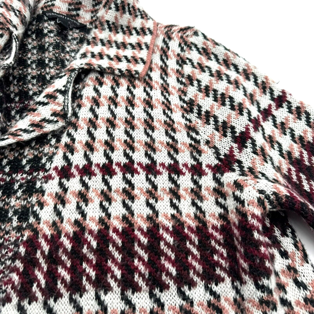 SIGNATURE STUDIO Women's Large Pink Gray open front knit cardigan sweater‎ cozy